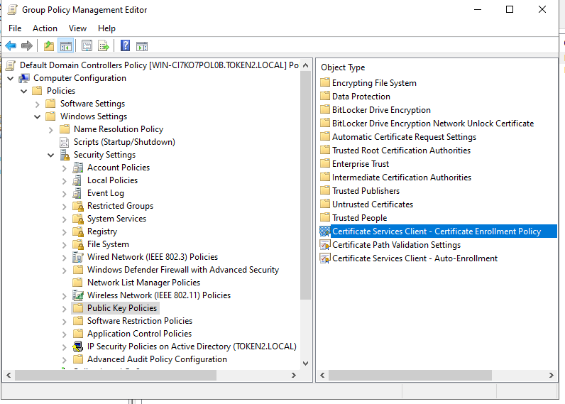 [Screenshot: Certificate Enrollment Policy Properties]